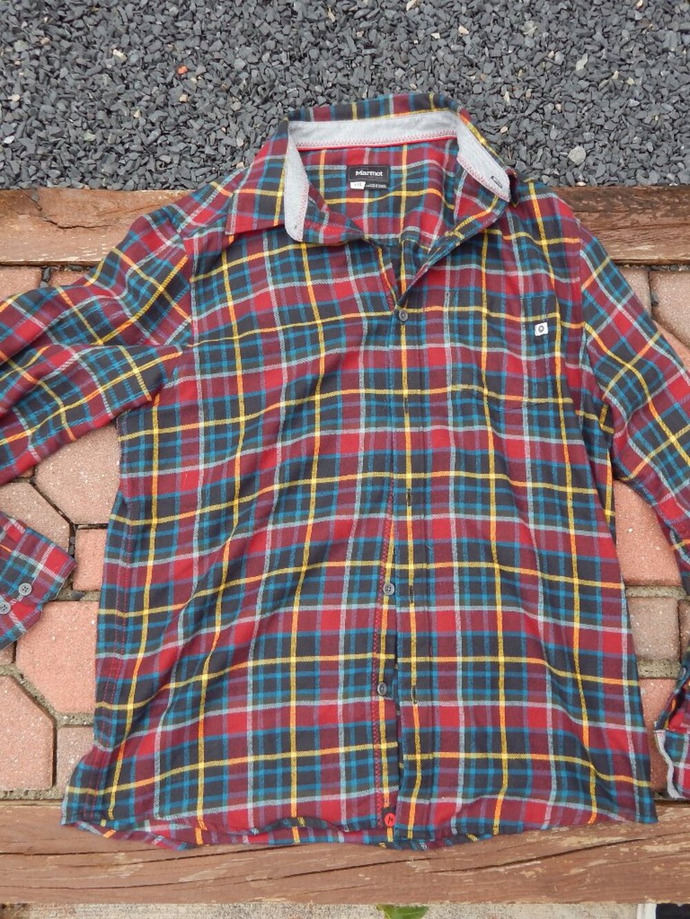 Marmot Mens Button Front Plaid Flannel Shirt Size Large